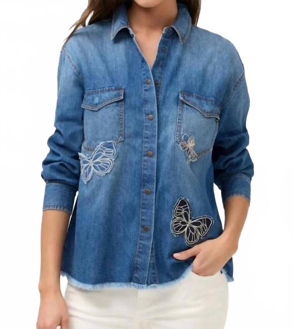 NEW JOHNNY WAS mariposa garden easy denim shirt in medium wash